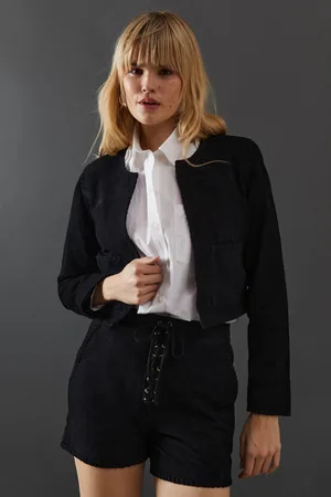 warehouse Womens Real Suede Cropped Whipstitch Jacket - - 12