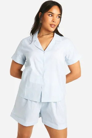 Boohoo Womens Plus Cotton Stripe Button Down Shirt And Short Pyjama Set - - 20