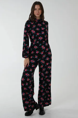Blue Vanilla Womens High Neck Tie Back Wide Leg Jumpsuit - - 10