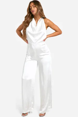 Boohoo Womens Satin High Cowl Backless Jumpsuit - - 14