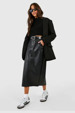 Boohoo Womens Leather Look High Waisted Midaxi Skirt - - 8