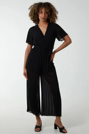 Blue Vanilla Womens Pleated Wrapover Jumpsuit - - S