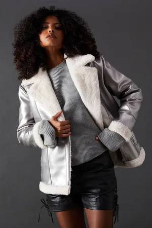 warehouse Womens Metallic Aviator Jacket - - 10