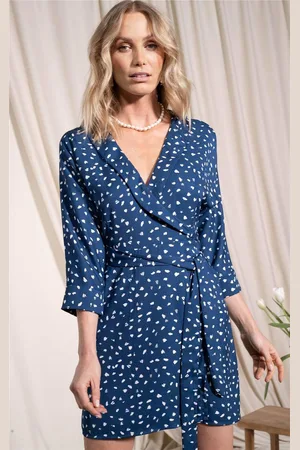 Dancing Leopard Womens Valley Abstract Print Mini Dress 3/4 Sleeve V-Neck Wrap Outfit - - 6