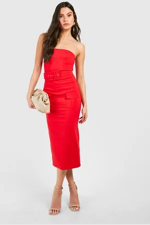 Boohoo Womens Bandeau Utility Bengaline Midaxi Dress - - 18