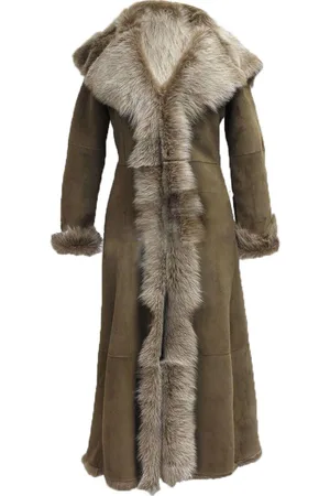 Infinity Womens Suede Toscana Sheepskin Hooded Trench Coat-Rushden - - 18
