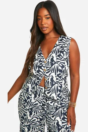 Boohoo Womens Plus Linen Look Abstract Waistcoat - - 28