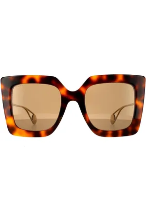 Gucci Womens Square Havana and Gold Sunglasses - One Size