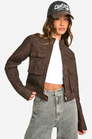 Boohoo Womens Tall Cropped Pocket Detail Faux Leather Biker Jacket - - 6