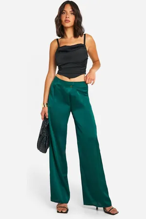 Boohoo Womens Wrap Detail Satin Wide Leg Trouser - - 12