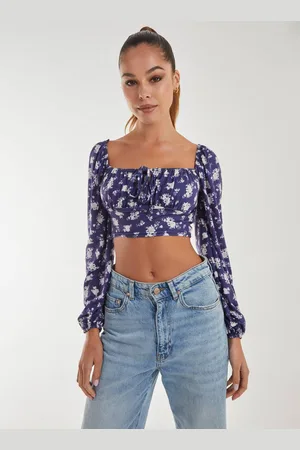 Pink Vanilla Womens Floral Printed Long Balloon Sleeve Top - - L