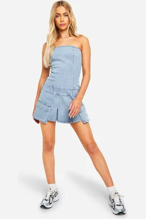 Boohoo Womens Pocket And Belt Detail Bandeau Denim Mini Dress - - 16