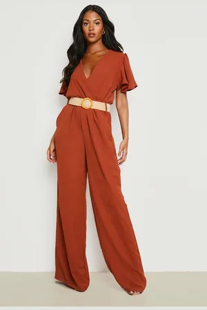 Boohoo Womens Tall Belted Angel Sleeve Jumpsuit - - 6