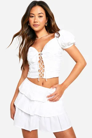 Boohoo Womens Lace Up Linen Look Corset - - 16