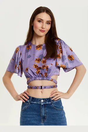 Liquorish Womens Floral Crop Top With Tie Detail - 8