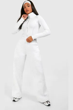Boohoo Womens Rib Seam Detail Double Zip Top And Straight Leg Jogger Set - - XL