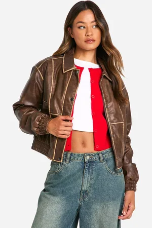 Boohoo Womens Tall Vintage Look Faux Leather Jacket - - 16