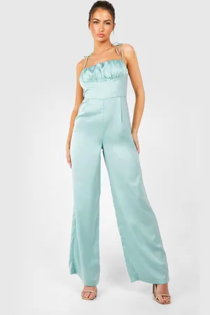 Boohoo Womens Tie Strap Ruched Jumpsuit - - 8