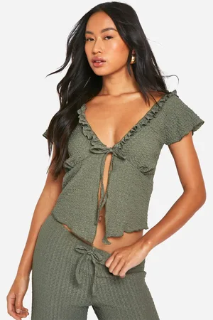 Boohoo Womens Textured Cap Sleeve Frill Top - - 16