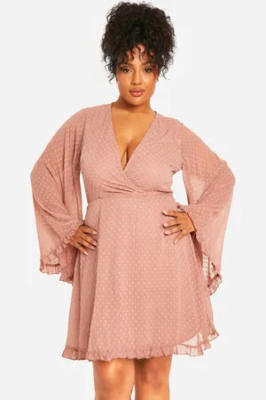 Boohoo Womens Plus Dobby Chiffon Wide Sleeve Skater Dress - - 18