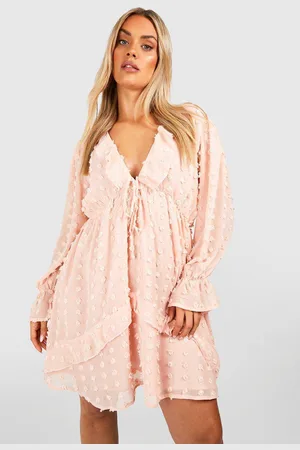 Boohoo Womens Plus Large Dobby Mesh Ruffle Mini Smock Dress - - 16
