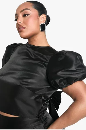 Boohoo Womens Plus Taffeta Bow Back Puff Sleeve Top - - 26