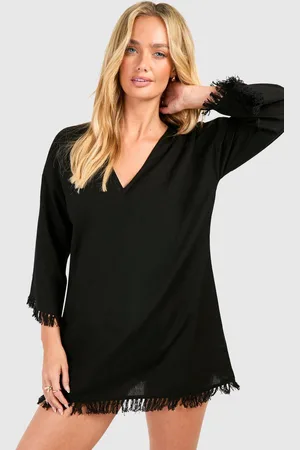 Boohoo Womens Linen Look Raw Edge Cover-up Beach Dress - - M
