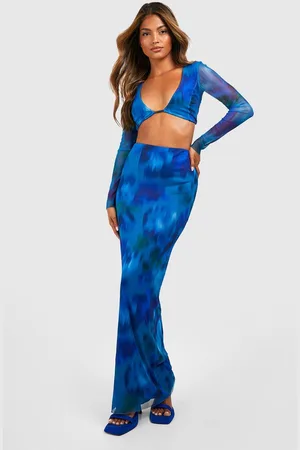Boohoo Womens Blurred Floral Mesh Bralette & Maxi Skirt - - 10
