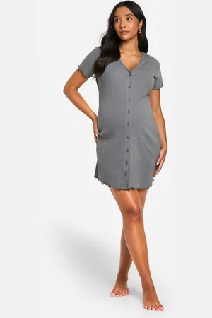 Boohoo Womens Maternity Ribbed Button Down Nightie - - 20
