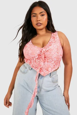Boohoo Womens Plus Ruffle Front Lace Corset Top - - 20