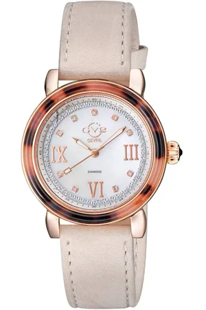 GV2 by Gevril Womens Marsala Tortoise Mother Of Pearl Dial, Tan Suede Strap Swiss Quartz Watch - - One Size
