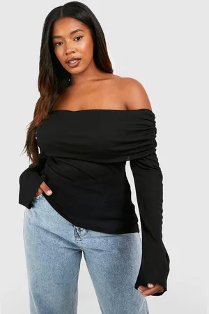 Boohoo Womens Plus Bardot Ruched Flare Sleeve Top - - 20