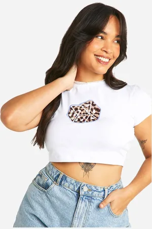 Boohoo Womens Plus Leopard Dice Embroidered Baby Tee - - 26