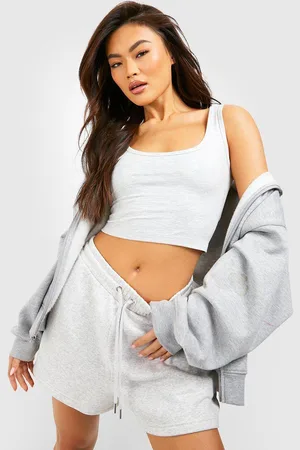 Boohoo Womens Scoop Neck Crop Top And Sweat Short Set - - XL