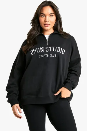 Boohoo Womens Plus DSGN Studio Applique Oversized Half Zip Sweatshirt - - 16