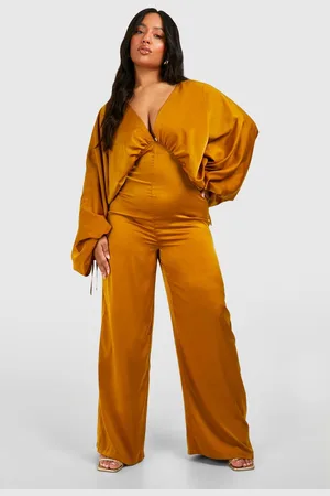 Boohoo Womens Plus Matte Satin Extreme Sleeve Jumpsuit - - 20