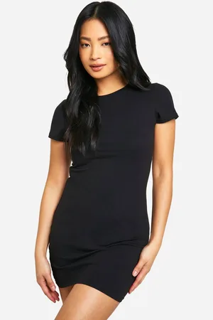 Boohoo Womens Petite Basic Cotton Crew Neck Bodycon Dress - - 14