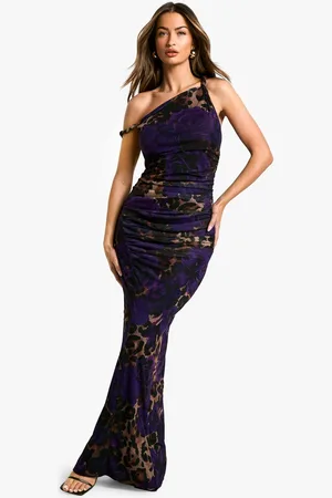 Boohoo Womens Leopard Floral Mesh Rope Detail Asymmetric Maxi Dress - - 8