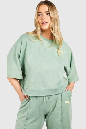 Boohoo Womens Plus DSGN Studio Washed Short Sleeve Sweatshirt - - 18
