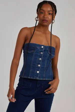 Pink Vanilla Womens Button Up Denim Corset Top - - L