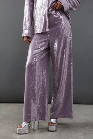 warehouse Womens Sequin High Waist Straight Leg Trouser - - 16