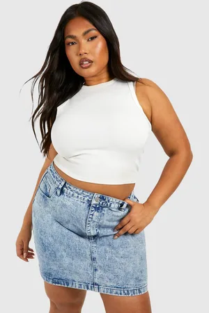 Boohoo Womens Plus Acid Wash Denim Skirt - - 26