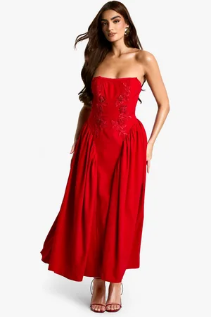 Boohoo Womens Embellished Woven Crepe Midaxi Skater Dress - - 12