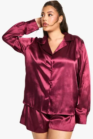 Boohoo Womens PLUS SATIN BUTTON THROUGH SHIRT & SHORTS PYJAMA SET - - 16