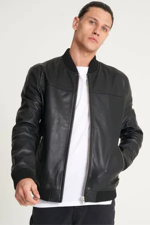 Barneys Originals Fine Milled Leather Bomber Jacket - - XL
