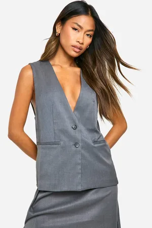 Boohoo Womens Marl Plunge Front Longline Waistcoat - - 14
