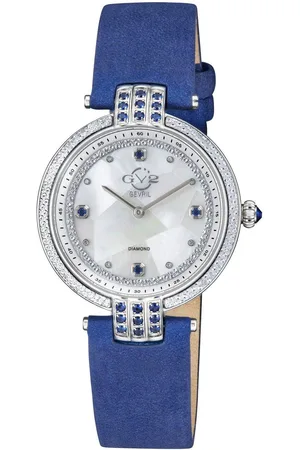 GV2 by Gevril Womens Matera 12801 White Mother of Pearl Dial Suede Diamond Swiss Quartz Watch - One Size