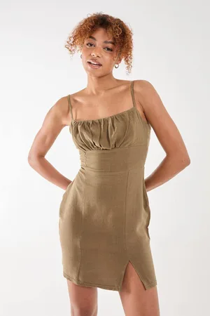 Pink Vanilla Womens Linen Ruched Strappy Mini Dress - - 12