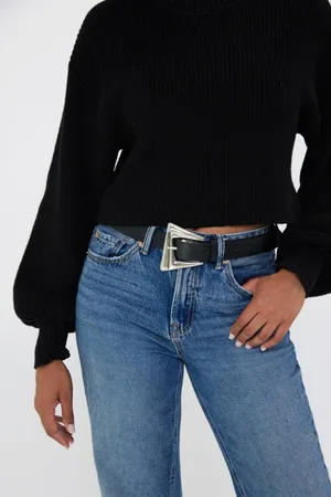 My Accessories Womens Sculptural Pointed Square Buckle Belt - - L