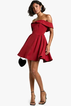 Boohoo Womens Tall Off The Shoulder Bardot Skater Dress - - 16